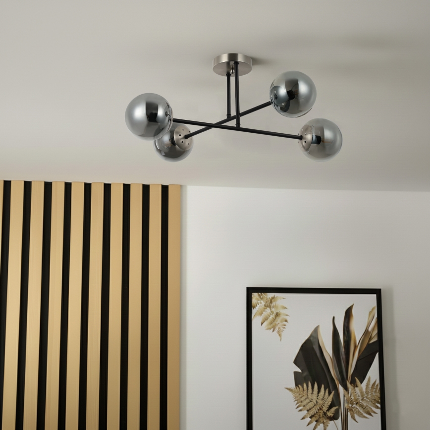 Brilagi - Flush-mounted chandelier MALIVA 4xE14/15W/230V matte chrome/smoked