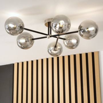 Brilagi - Flush-mounted chandelier MALIVA 6xE14/15W/230V matte chrome/smoked