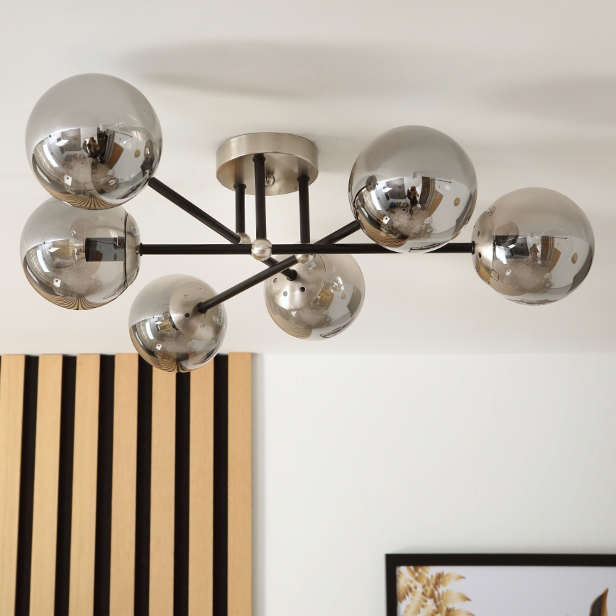 Brilagi - Flush-mounted chandelier MALIVA 6xE14/15W/230V matte chrome/smoked