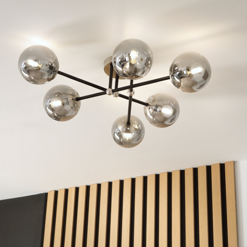 Brilagi - Flush-mounted chandelier MALIVA 6xE14/15W/230V matte chrome/smoked