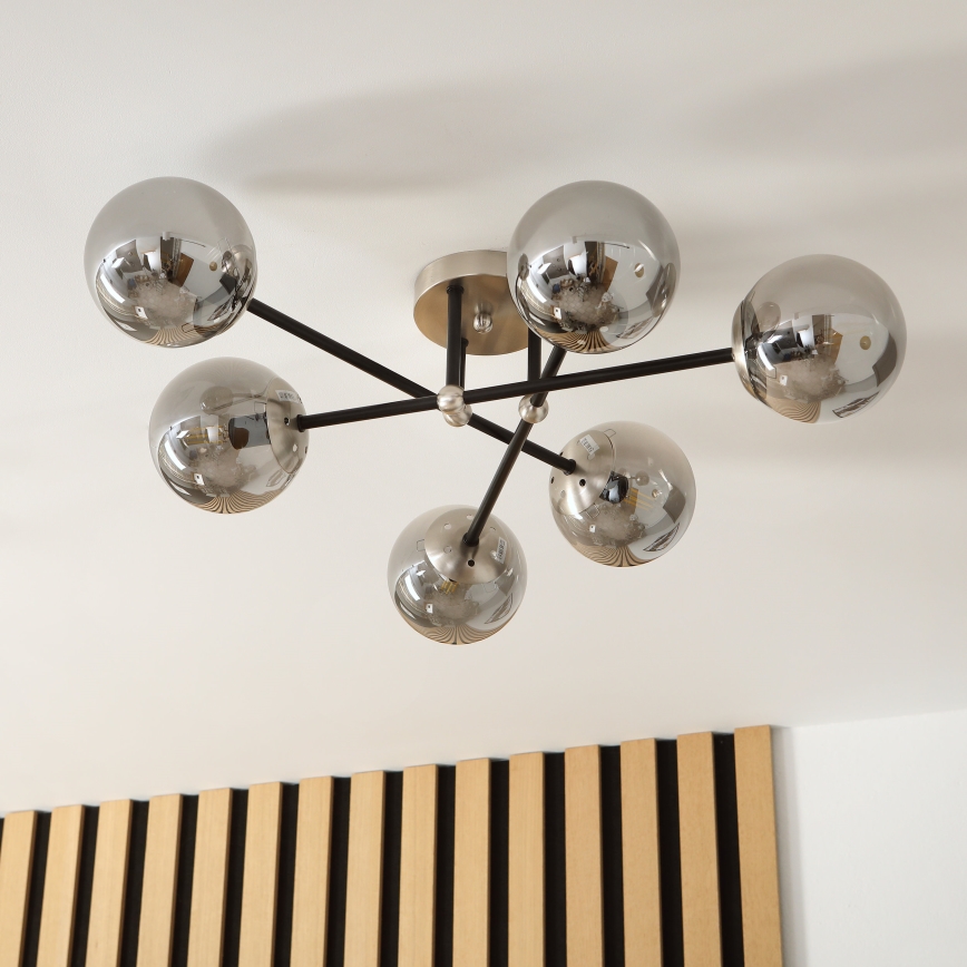 Brilagi - Flush-mounted chandelier MALIVA 6xE14/15W/230V matte chrome/smoked