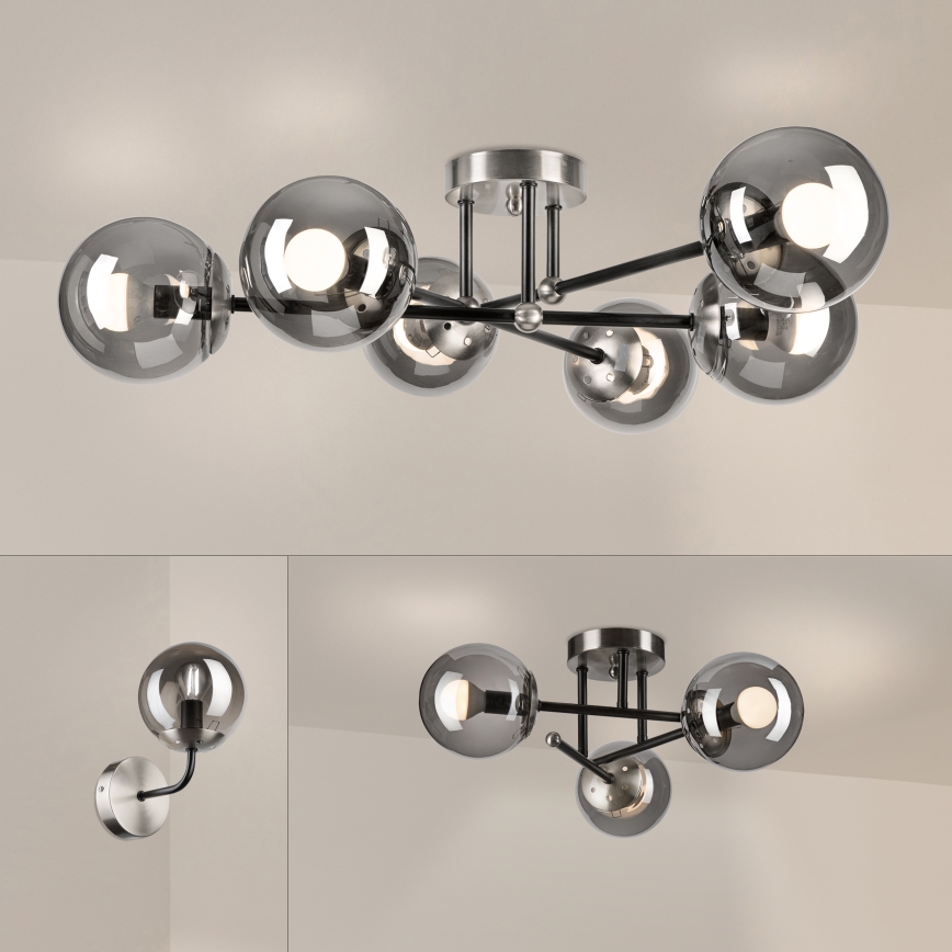 Brilagi - Flush-mounted chandelier MALIVA 6xE14/15W/230V matte chrome/smoked