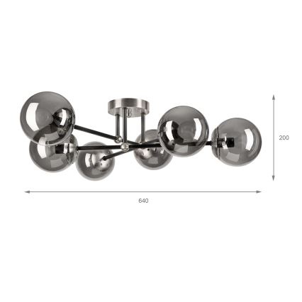 Brilagi - Flush-mounted chandelier MALIVA 6xE14/15W/230V matte chrome/smoked