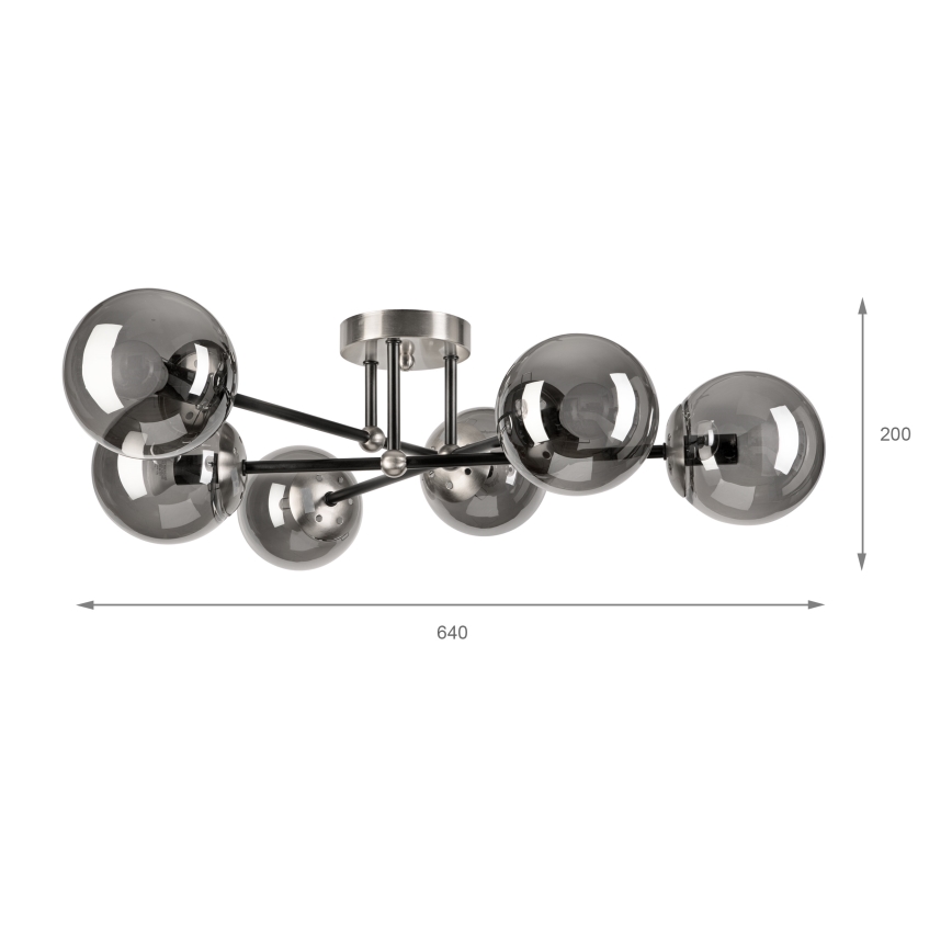 Brilagi - Flush-mounted chandelier MALIVA 6xE14/15W/230V matte chrome/smoked