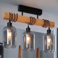 BRILAGI - Flush-mounted chandelier WOOD GLASS 3xE27/60W/230V Pine/Black/Smoked Gray