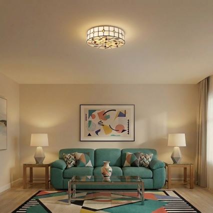 Brilagi - FOLIA Tiffany stained-glass ceiling light, 3xE27/60W/230V, Ø 40 cm