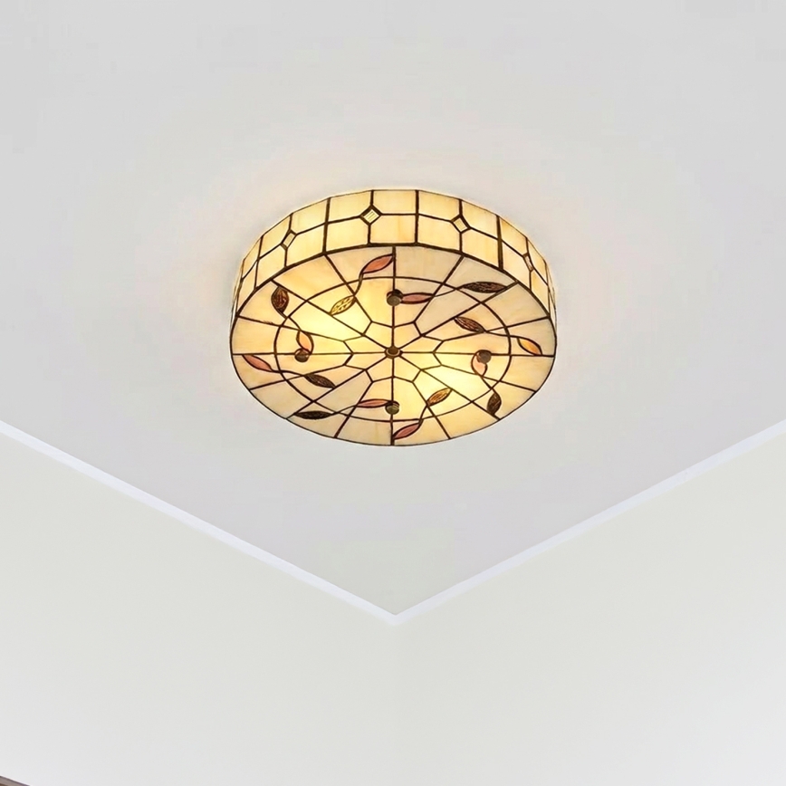 Brilagi - FOLIA Tiffany stained-glass ceiling light, 3xE27/60W/230V, Ø 40 cm
