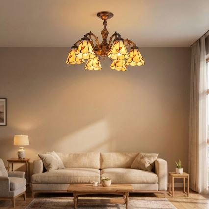 Brilagi - FOLIA Tiffany stained-glass flush-mount chandelier 6xE27/60W/230V pr. 60 cm