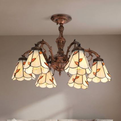 Brilagi - FOLIA Tiffany stained-glass flush-mount chandelier 6xE27/60W/230V pr. 60 cm