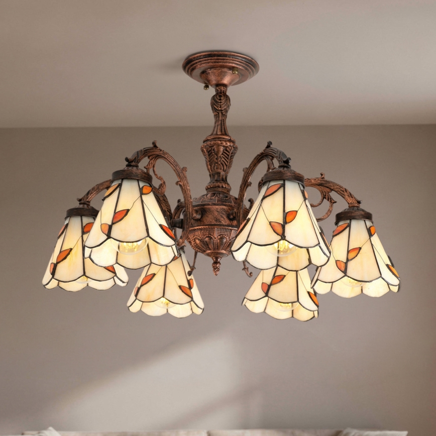 Brilagi - FOLIA Tiffany stained-glass flush-mount chandelier 6xE27/60W/230V pr. 60 cm