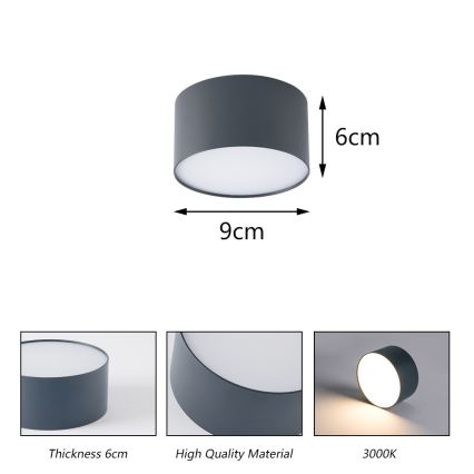 Brilagi - FORIS LED Bathroom Ceiling Light LED/9W/230V Ø 9 cm Anthracite IP44 CRI 90