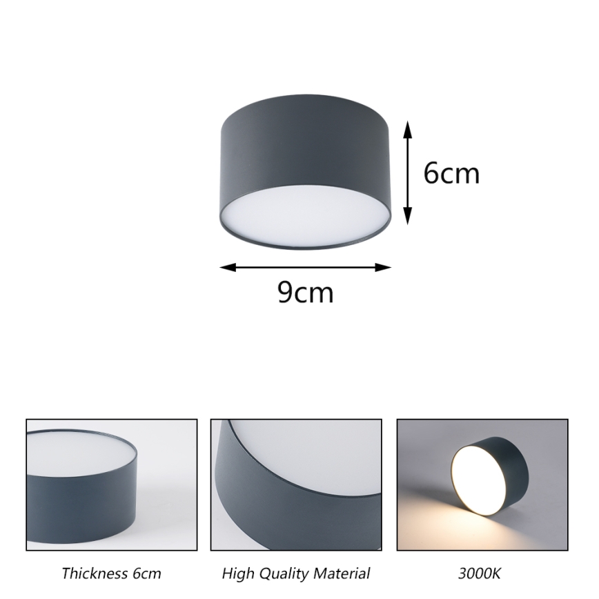 Brilagi - FORIS LED Bathroom Ceiling Light LED/9W/230V Ø 9 cm Anthracite IP44 CRI 90