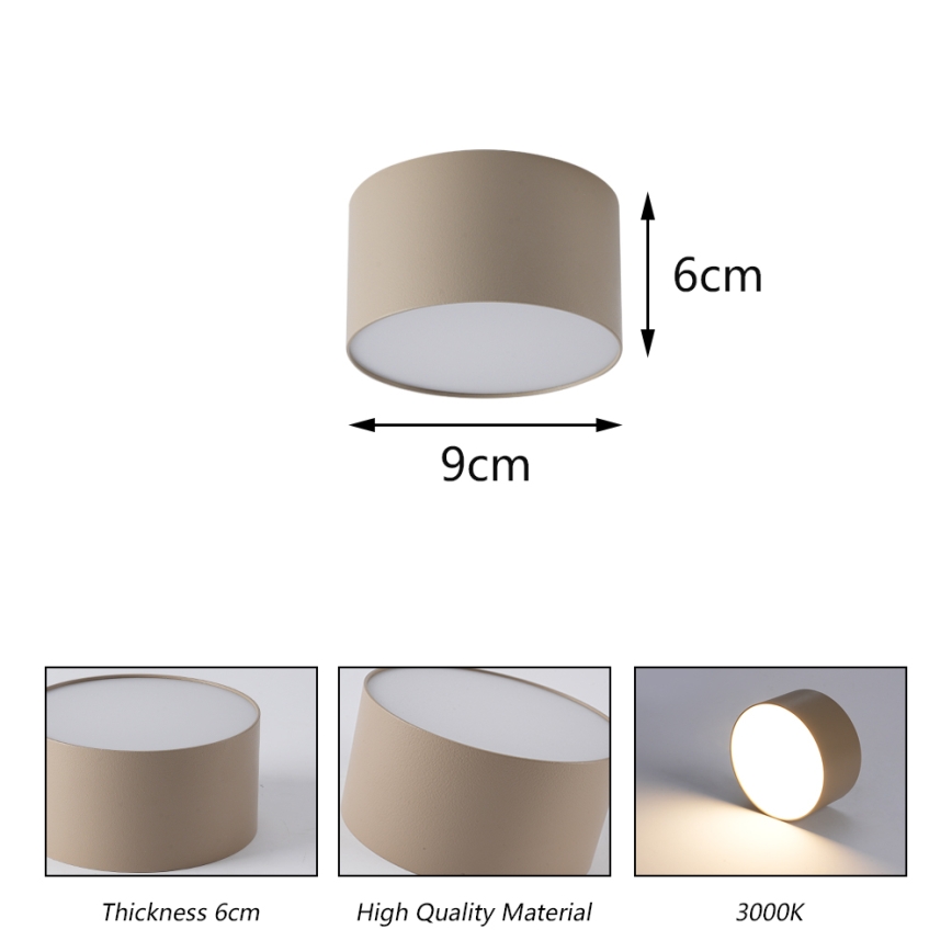 Brilagi - FORIS LED Bathroom Ceiling Light LED/9W/230V Ø 9 cm Beige IP44 CRI 90