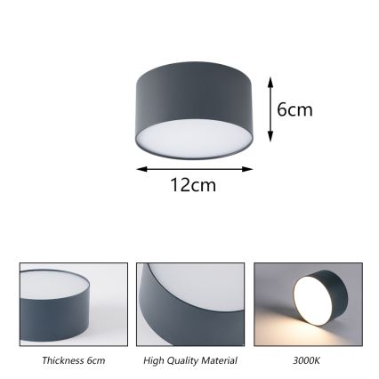 Brilagi - LED Bathroom Ceiling Light FORIS LED/14W/230V dia. 12 cm Anthracite IP44