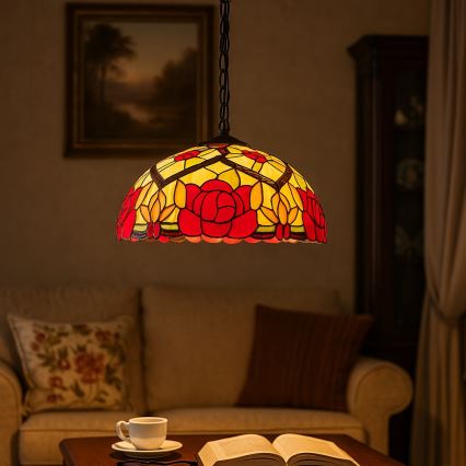 Brilagi - GARLAN Tiffany stained-glass chain-hung chandelier 2xE27/60W/230V