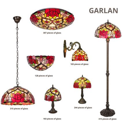 Brilagi - GARLAN Tiffany stained-glass chain-hung chandelier 2xE27/60W/230V