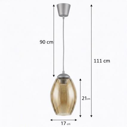 BRILAGI - LED pendant on cable RETRO GLASS 1xE27/60W/230V pr. 17 cm Silver/Smoky Beige