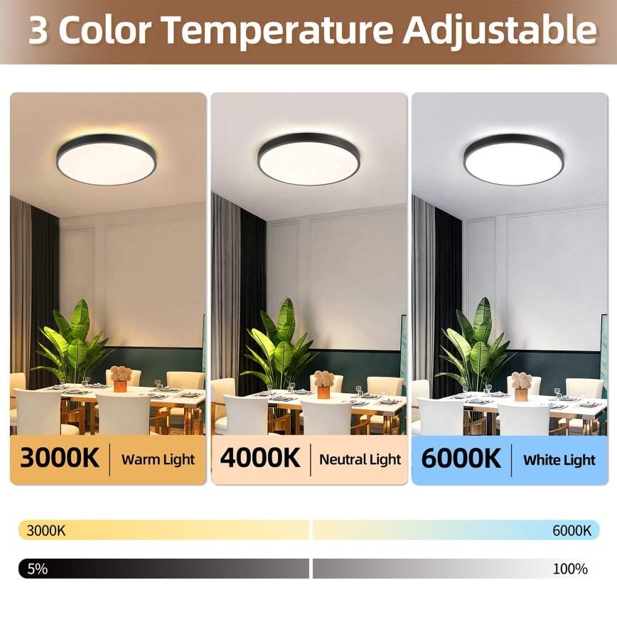 Brilagi - Dimmable LED Ceiling Light GLASS POOL DOUBLE LED/60W/230V 3000-6000K 50 cm Black + Remote Control