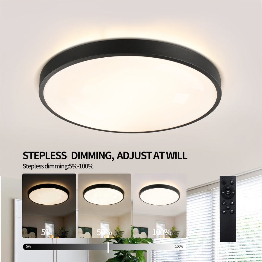 Brilagi - Dimmable LED Ceiling Light GLASS POOL DOUBLE LED/60W/230V 3000-6000K 50 cm Black + Remote Control
