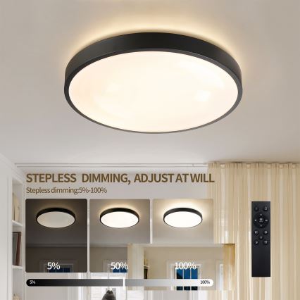 Brilagi - GLASS POOL DOUBLE Dimmable LED Ceiling Light LED/48W/230V 3000-6000K 40 cm Black + Remote Control