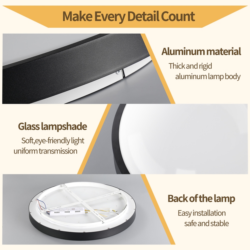 Brilagi - GLASS POOL DOUBLE Dimmable LED Ceiling Light LED/48W/230V 3000-6000K 40 cm Black + Remote Control