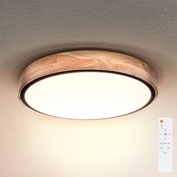 Brilagi - GLORIA LED Dimmable Ceiling Light 48W, 230V, 3000–6500K, Oak, Ø 40 cm + Remote Control