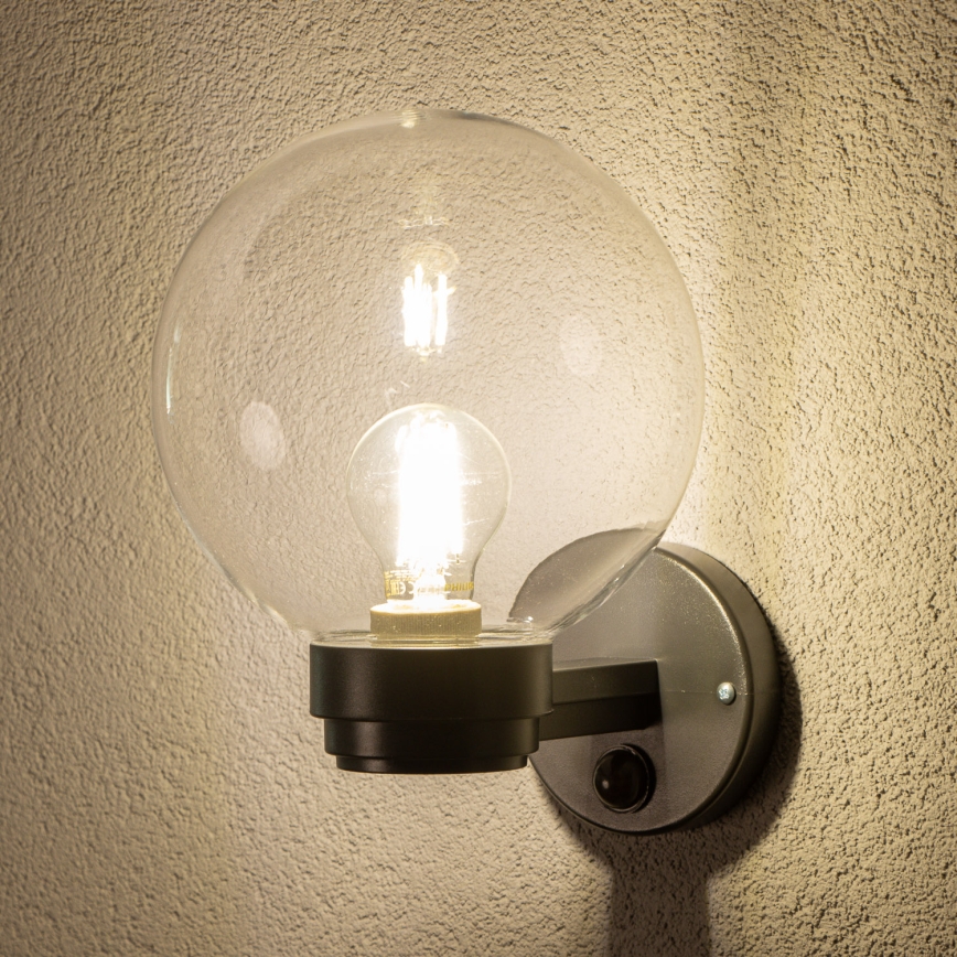BRILAGI - Outdoor Wall Light with Motion Sensor HARBOR 1xE27/40W/230V IP33 Anthracite/Clear