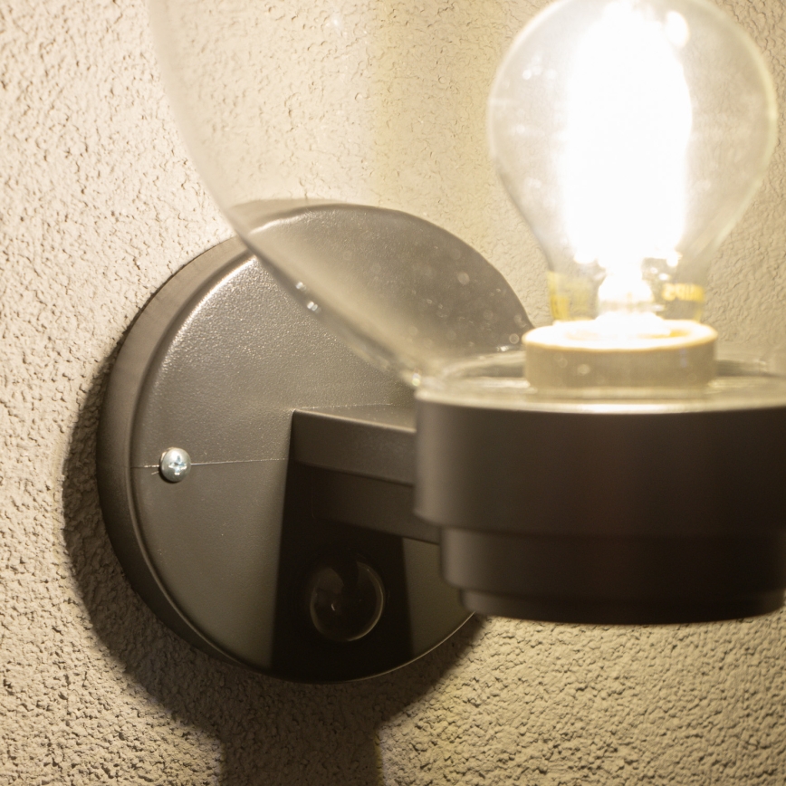 BRILAGI - Outdoor wall-mounted light with motion sensor HARBOR 1xE27/40W/230V IP33 black/clear