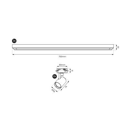 Brilagi - HUSKY track-mounted spotlight, 6x GU10/10W/230V, white