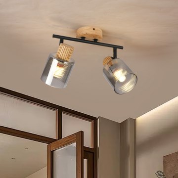 Brilagi - HYGGE Spotlight 2xE14/15W/230V Rubberwood/Smoked