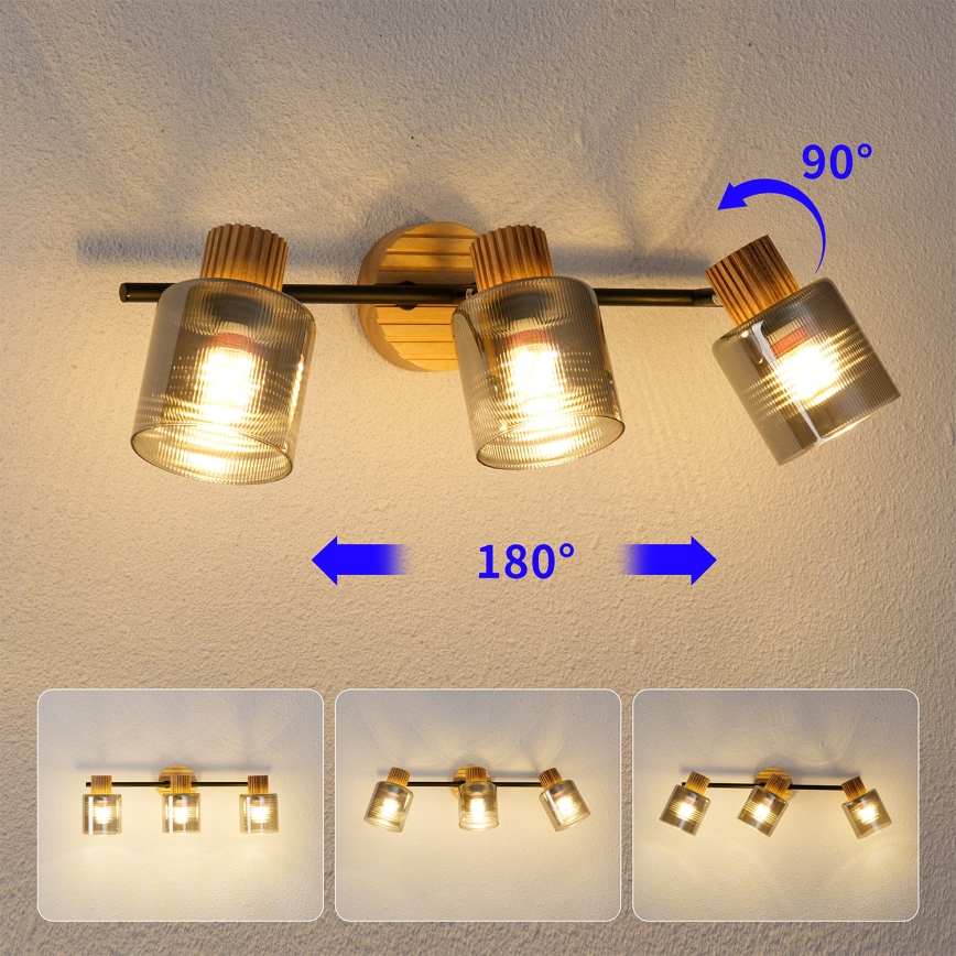 Brilagi - HYGGE Spotlight 3xE14/15W/230V rubberwood/smoky
