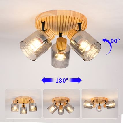 Brilagi - HYGGE Spotlight 3xE14/15W/230V Wood/Smoked