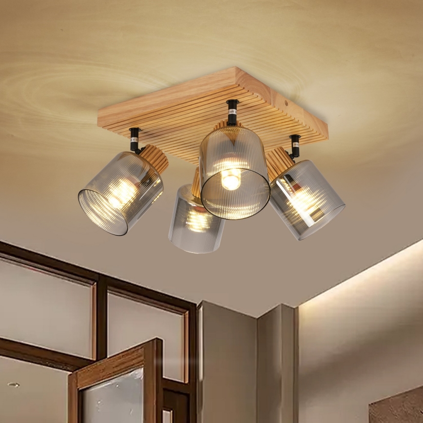 Brilagi - HYGGE Spotlight 4xE14/15W/230V Rubberwood/Smoked