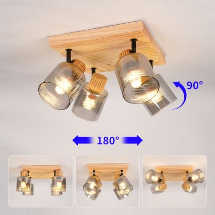 Brilagi - HYGGE Spotlight 4xE14/15W/230V Rubberwood/Smoked