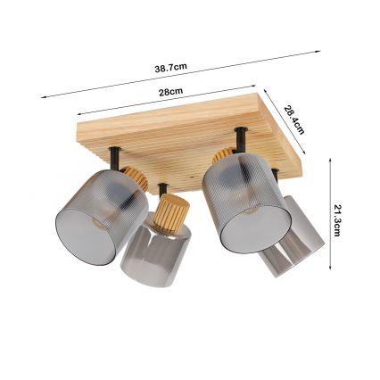 Brilagi - HYGGE Spotlight 4xE14/15W/230V Rubberwood/Smoked