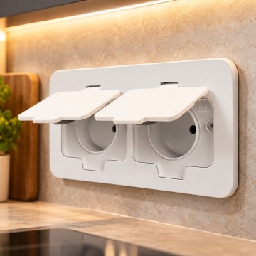 BRILAGI - INBOX IP55 Built-in Kitchen Double Socket, White, Rectangular