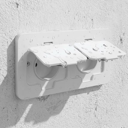 BRILAGI - INBOX IP55 Built-in Kitchen Double Socket, White, Rectangular