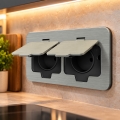 BRILAGI - INBOX IP55 Rectangular Built-in Kitchen Double Socket, Matte Chrome