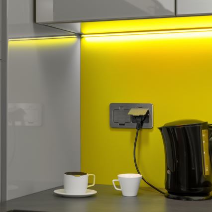 BRILAGI - INBOX IP55 Rectangular Built-in Kitchen Double Socket, Matte Chrome