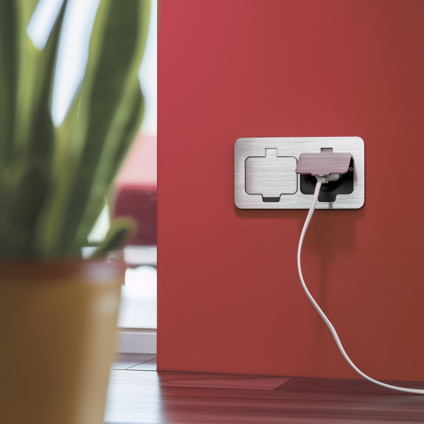 BRILAGI - INBOX IP55 Rectangular Built-in Kitchen Double Socket, Matte Chrome