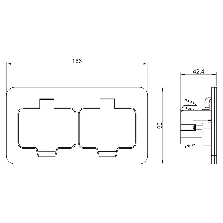 BRILAGI - INBOX IP55 Rectangular Built-in Kitchen Double Socket, Matte Chrome