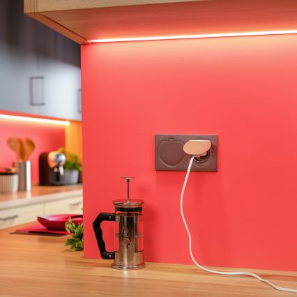 BRILAGI - INBOX IP55 Rectangular Built-in Kitchen Double Socket, Silver