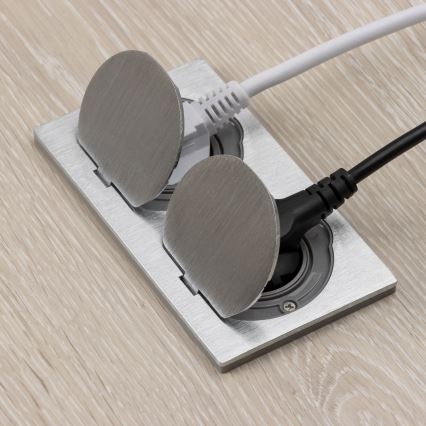 BRILAGI - INBOX IP55 Rectangular Built-in Kitchen Double Socket, Silver