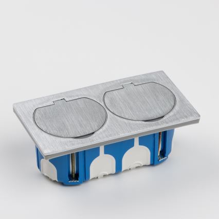 BRILAGI - INBOX IP55 Rectangular Built-in Kitchen Double Socket, Silver