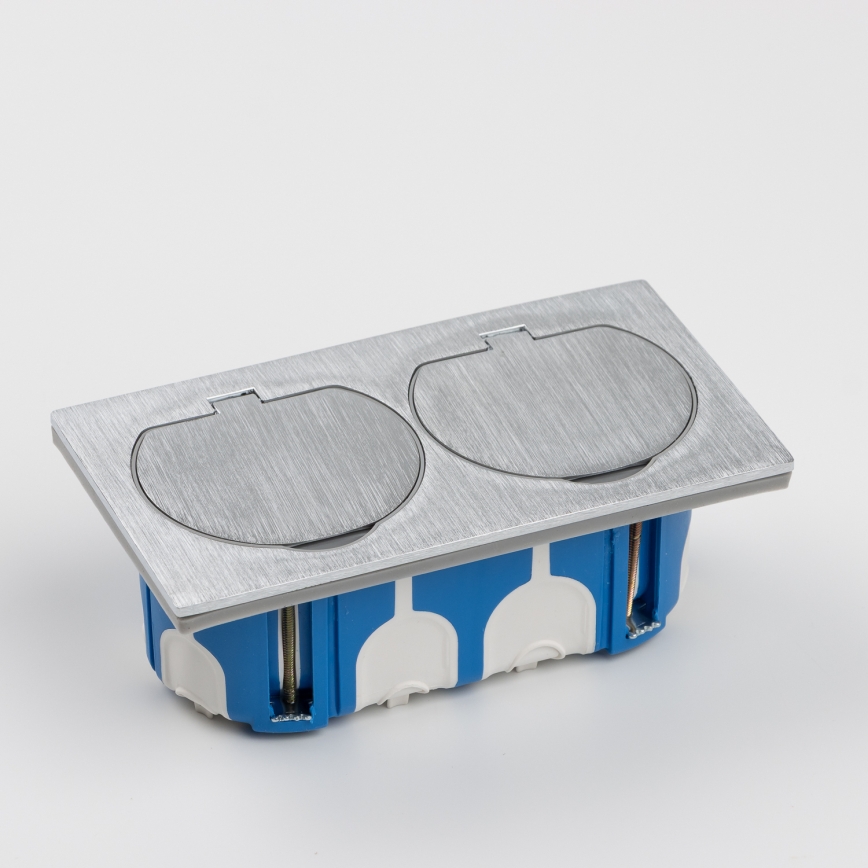 BRILAGI - INBOX IP55 Rectangular Built-in Kitchen Double Socket, Silver