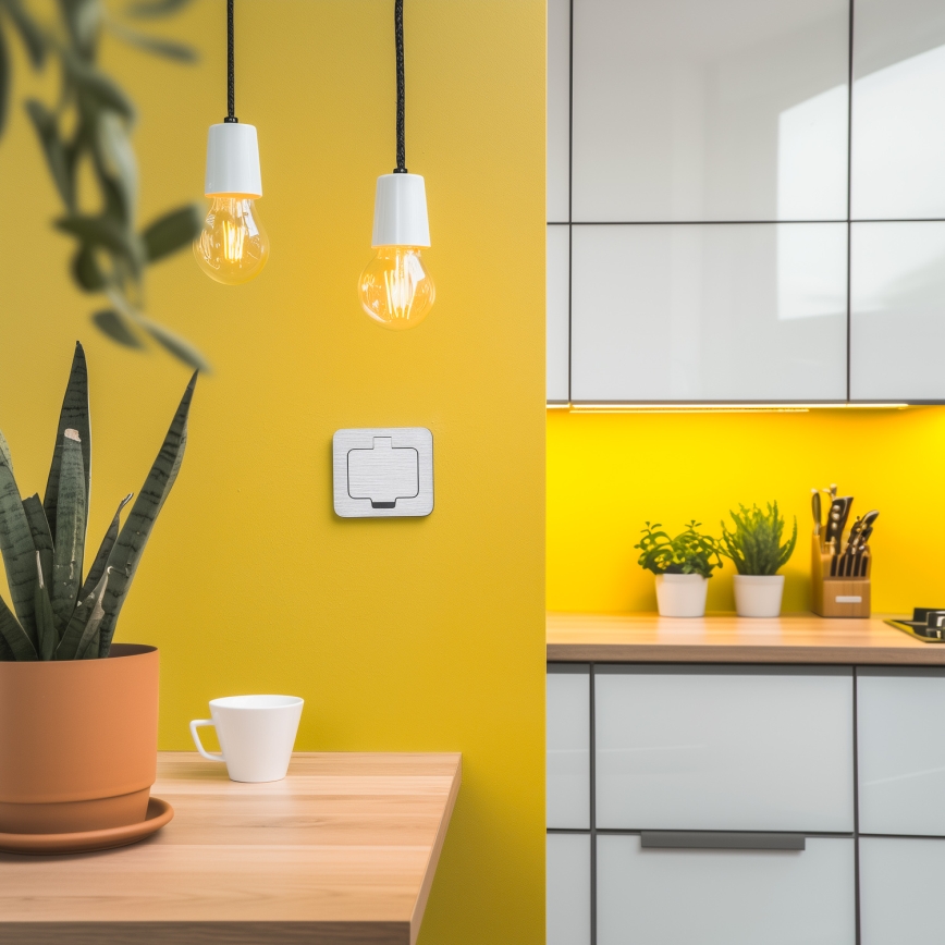 BRILAGI - INBOX Recessed Kitchen Outlet IP55, Matte Chrome, Rectangular