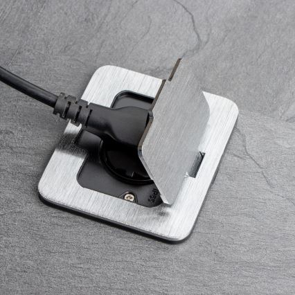 BRILAGI - INBOX Recessed Kitchen Outlet IP55, Matte Chrome, Rectangular