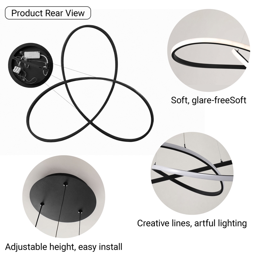 BRILAGI - INFINITY LED Dimmable Cable-Suspended Pendant LED/80W/230V 3000-6000K 80x80 cm Black + Remote Control