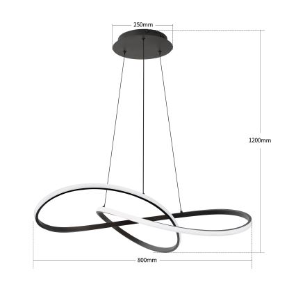 Brilagi - INFINITY LED Dimmable Cable-Suspended Pendant LED/80W/230V 3000-6000K 80x80 cm Black + Remote Control