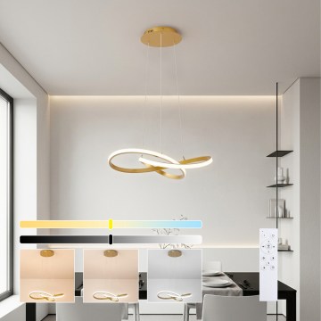Brilagi - INFINITY LED Dimmable Cable Pendant Light, 55W/230V, 3000-6000K, 50x50 cm, Gold + Remote Control